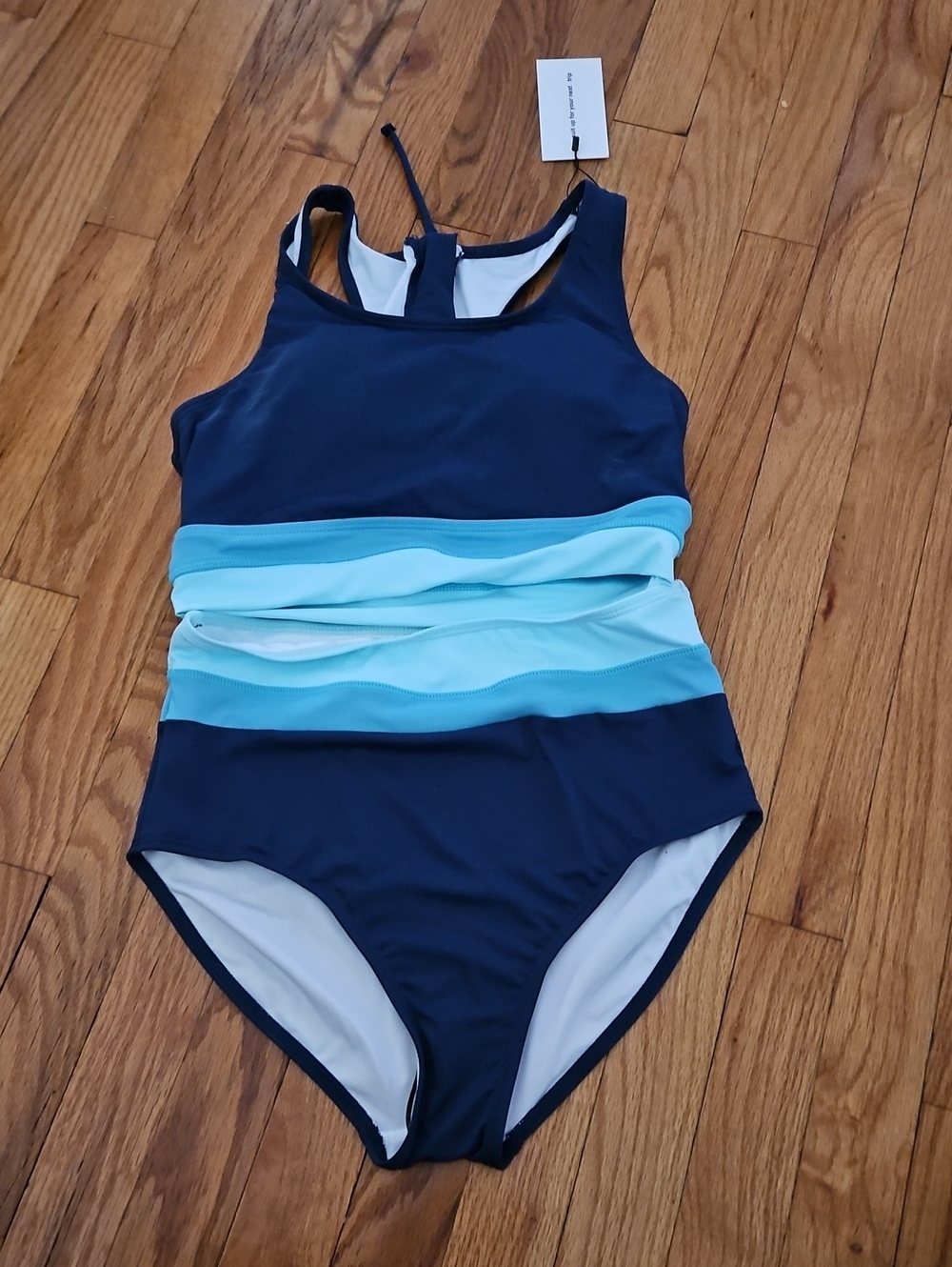 Dipinon Womans Navy and Light Blue Colorblock Two Piece Swimsuit Size M NWT